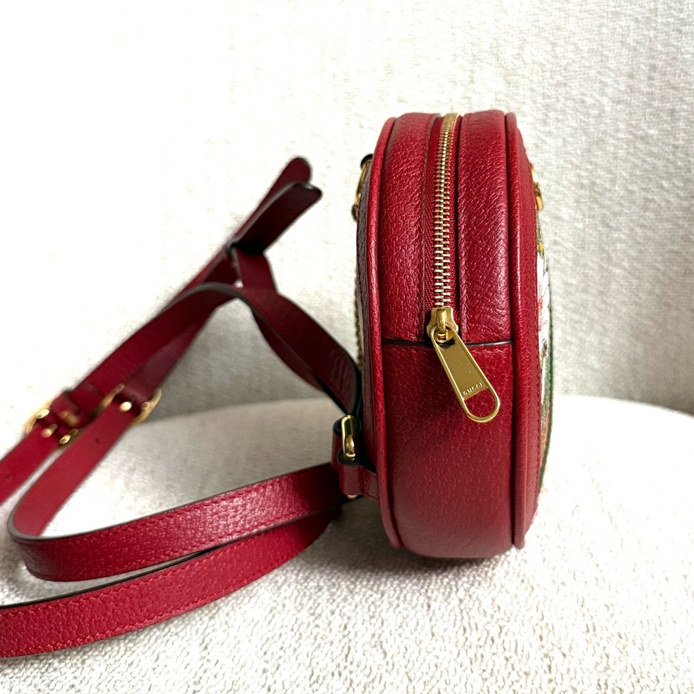 Authentic Gucci Ophidia Mini Round backpack red leather flora pattern canvas - Picture 7 of 16